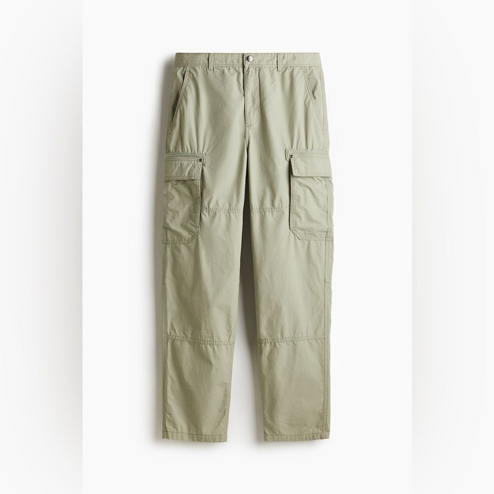 H&M Green Cargo Pants Women's S Relaxed Straight Leg Elastic Waist Pockets